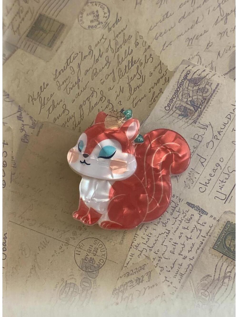Cute Acorn Squirrel Acrylic Novelty Statement Brooch Pin Autumn Woodland Jewelry